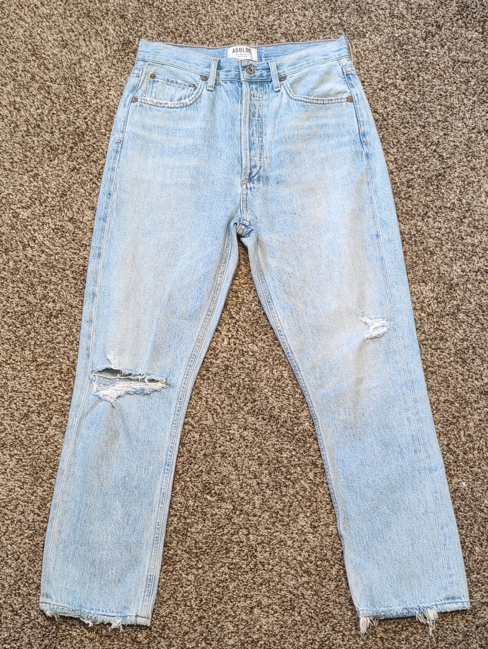 Agolde Riley High Rise Straight Cropped Jeans Distressed Size 26
